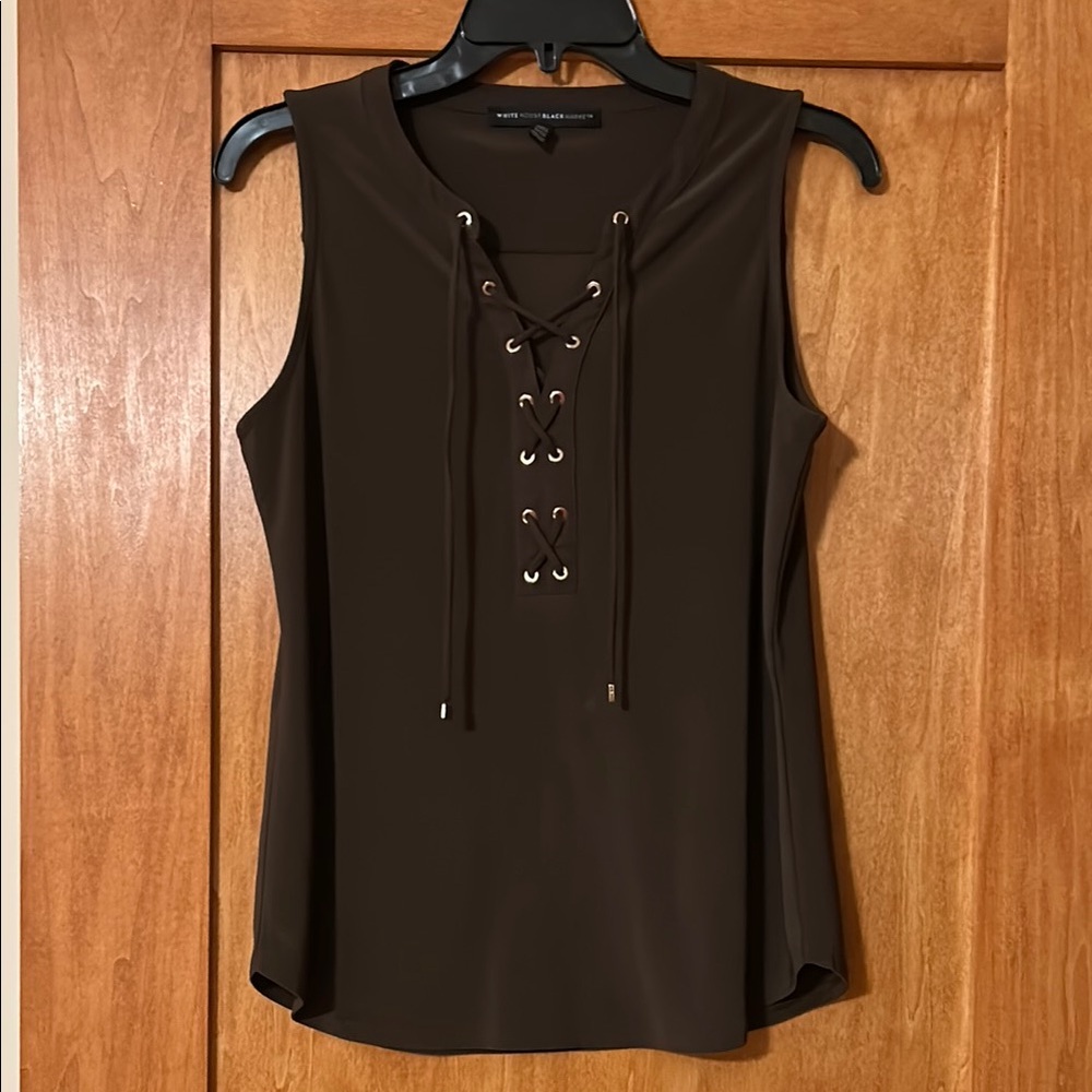 WHBM Brown Lace-Up Tank Top